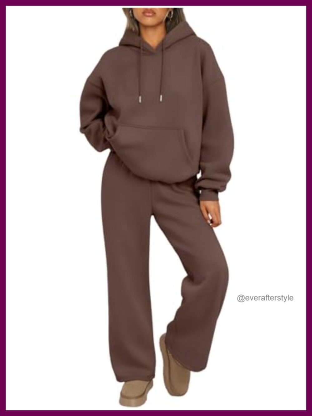 2 Piece Oversized Hoodie & Wide Leg Sweat Set Cotton Polyester Fleece Womens